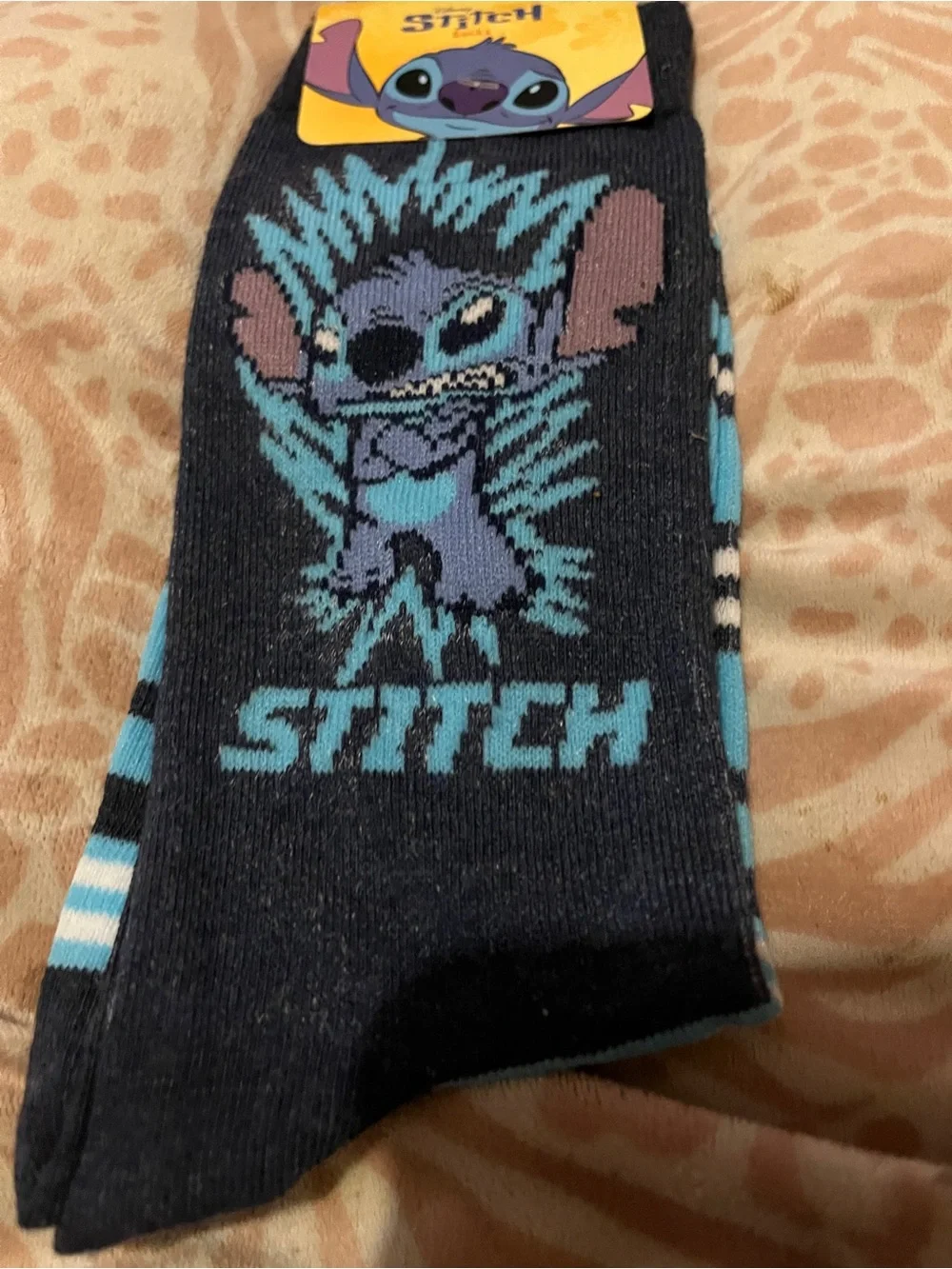 Disney Stitch Crew Socks Black Blue Adult Shoe Size 6.5-12 New With Tags